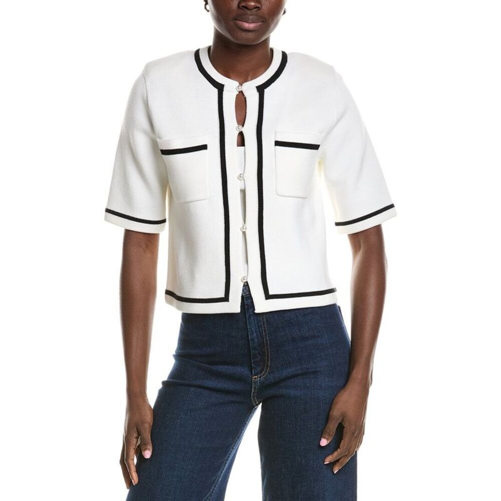 Minnie Rose Womens  Tipped Cropped Jacket, White